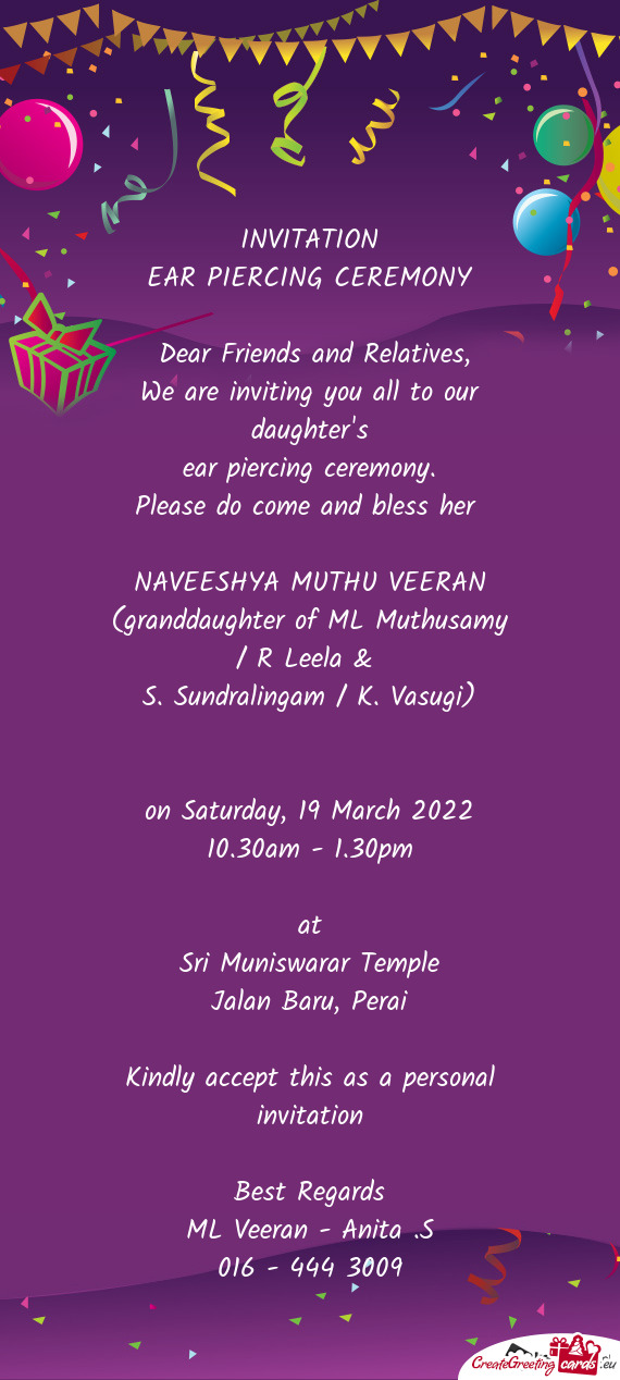We are inviting you all to our daughter