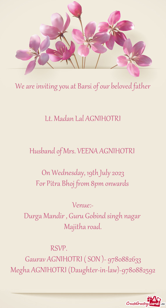 We are inviting you at Barsi of our beloved father