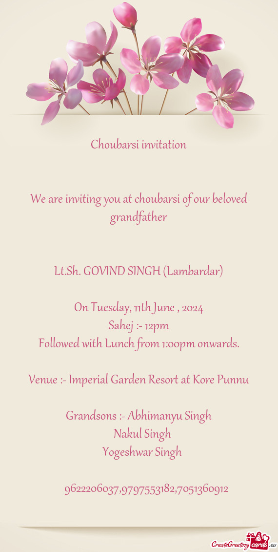 We are inviting you at choubarsi of our beloved grandfather