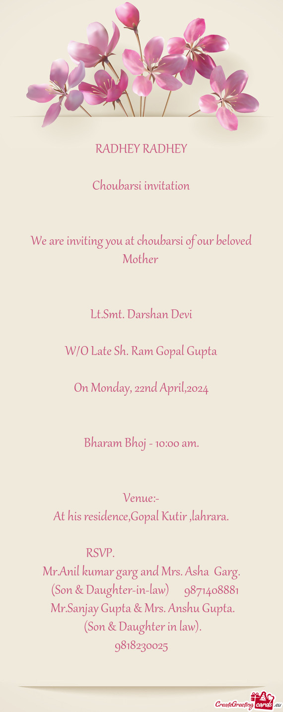 We are inviting you at choubarsi of our beloved Mother