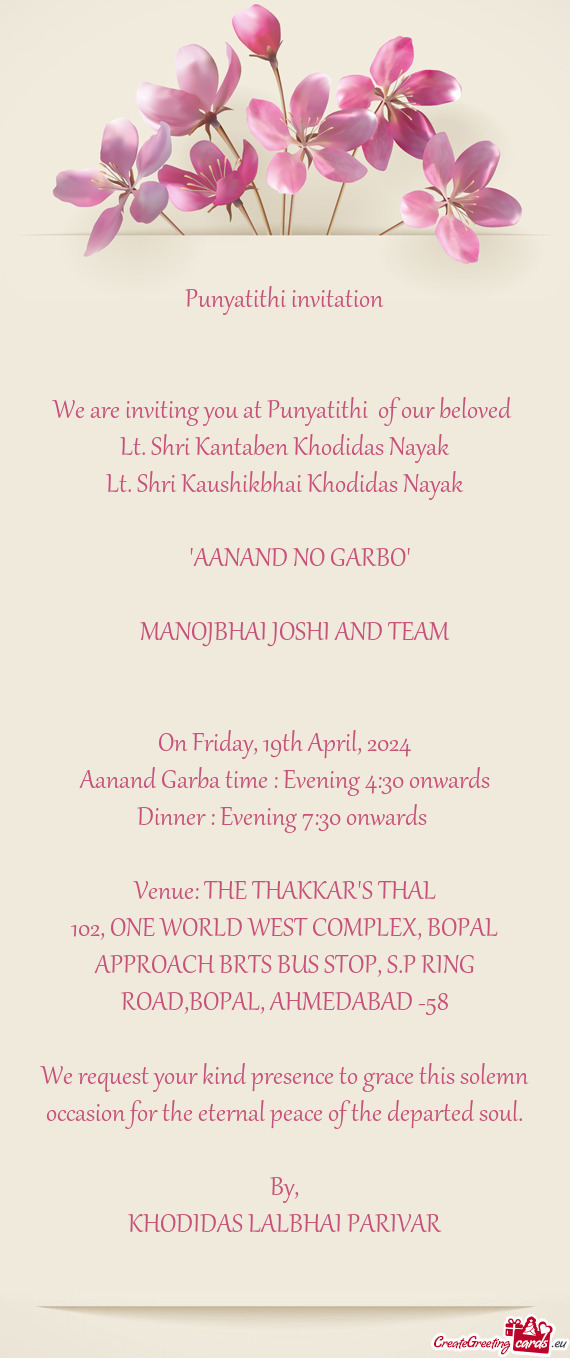 We are inviting you at Punyatithi of our beloved