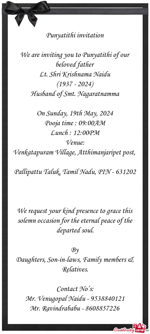 We are inviting you to Punyatithi of our beloved father