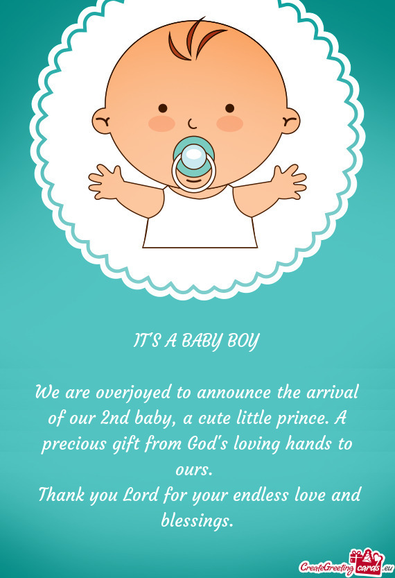 We are overjoyed to announce the arrival of our 2nd baby, a cute little prince. A precious gift from
