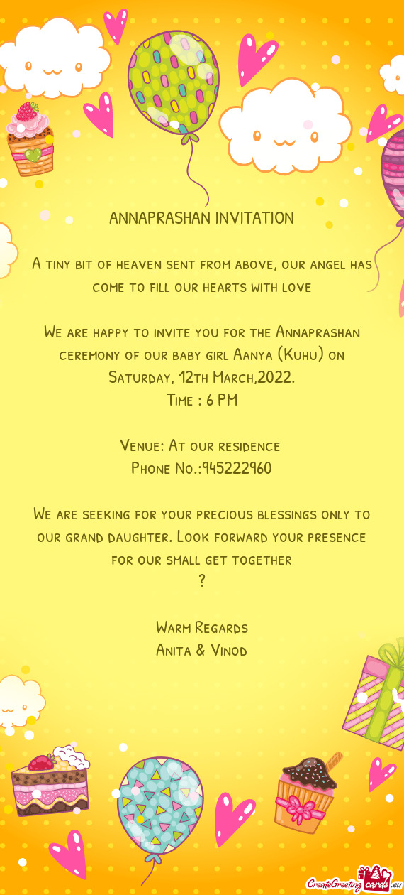 We are seeking for your precious blessings only to our grand daughter. Look forward your presence fo