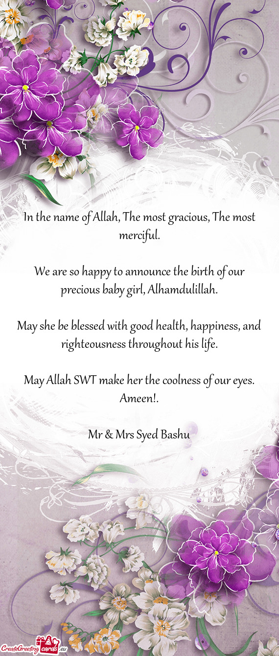 We are so happy to announce the birth of our precious baby girl, Alhamdulillah