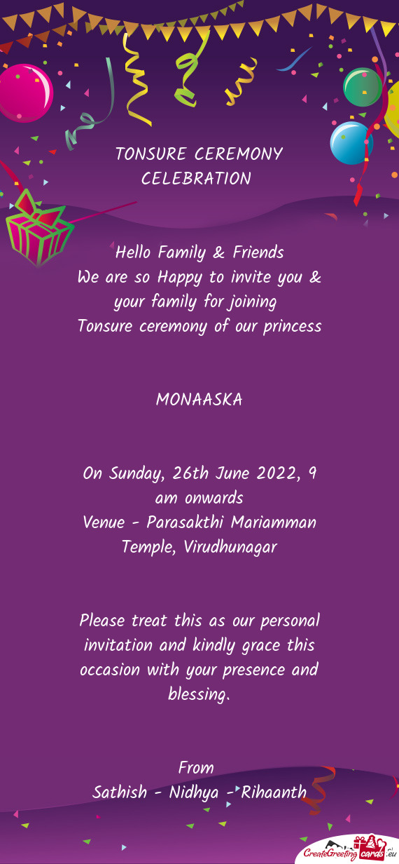 We are so Happy to invite you & your family for joining