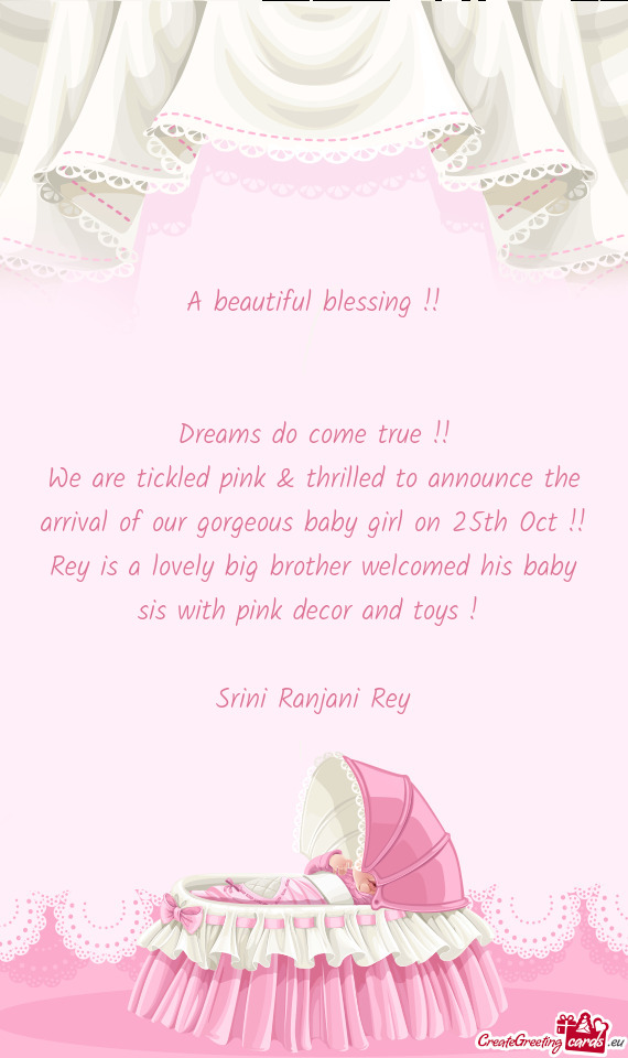 We are tickled pink & thrilled to announce the arrival of our gorgeous baby girl on 25th Oct !! Rey