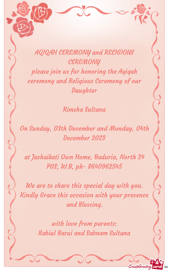 We are to share this special day with you. Kindly Grace this occasion with your presence and Blessin
