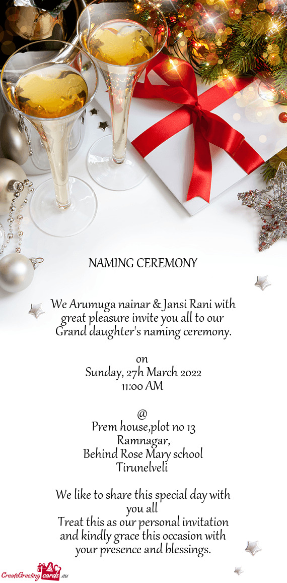 We Arumuga nainar & Jansi Rani with great pleasure invite you all to our Grand daughter