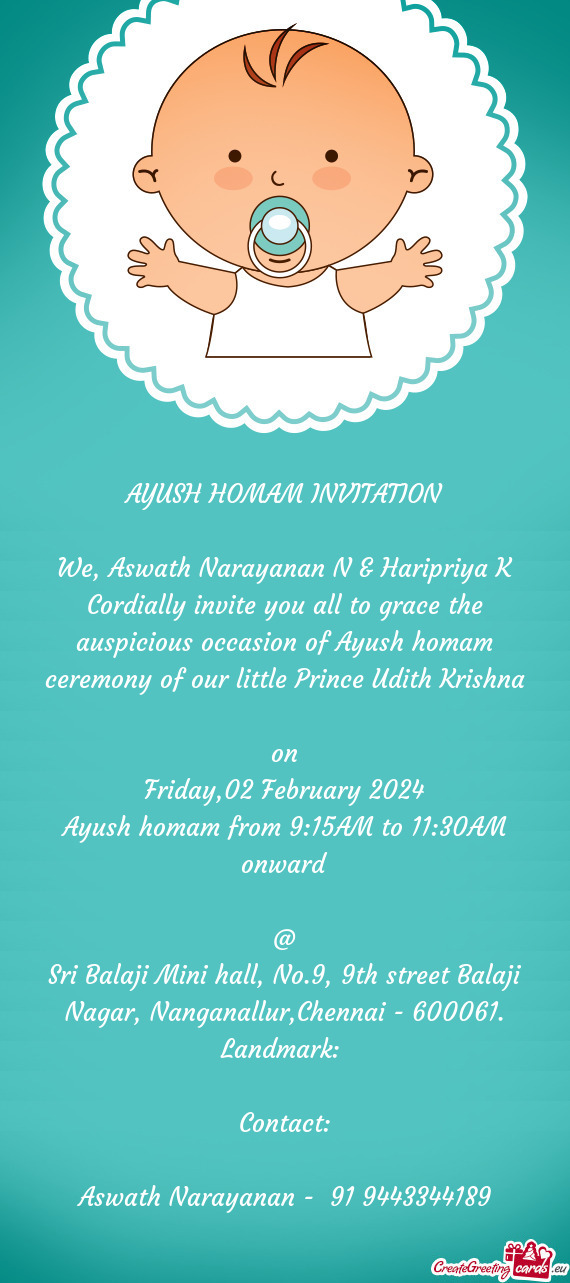 We, Aswath Narayanan N & Haripriya K Cordially invite you all to grace the auspicious occasion of Ay