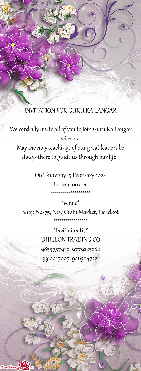 We cordially invite all of you to join Guru Ka Langar with us