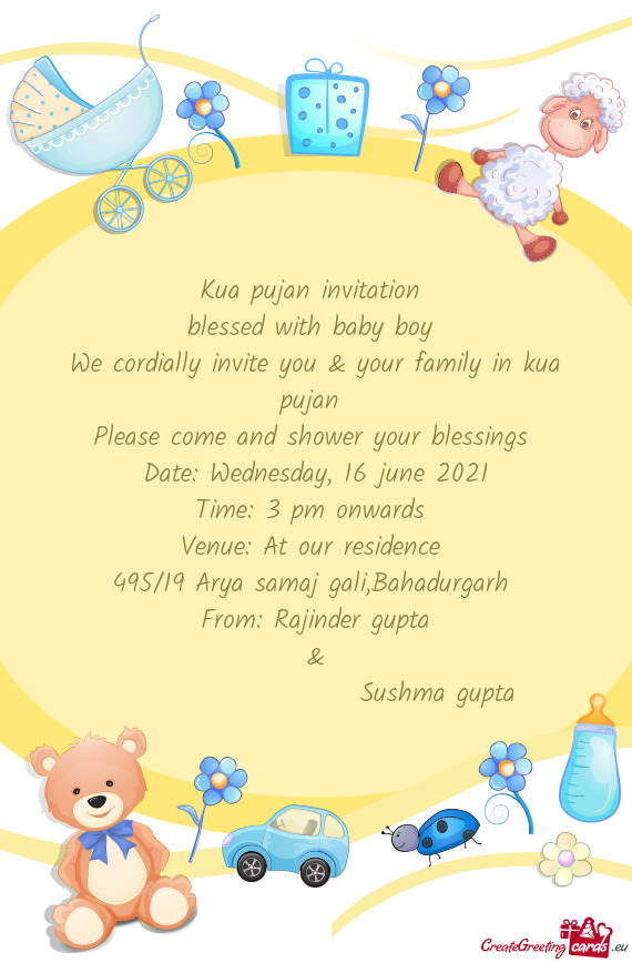 We cordially invite you & your family in kua pujan