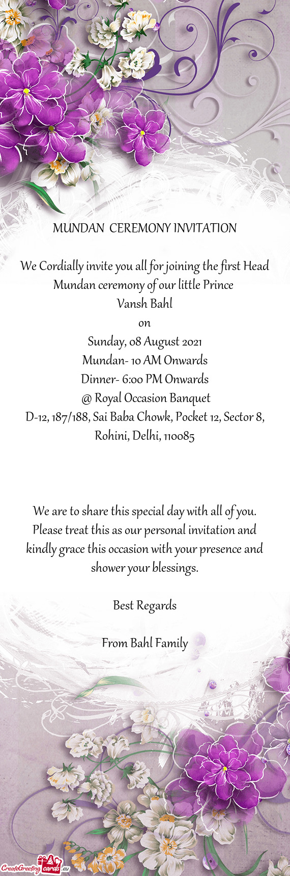 We Cordially invite you all for joining the first Head Mundan ceremony of our little Prince