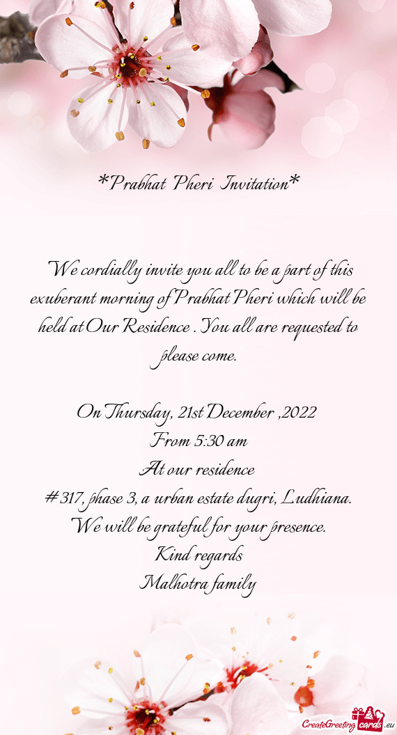 We cordially invite you all to be a part of this exuberant morning of Prabhat Pheri which will be h