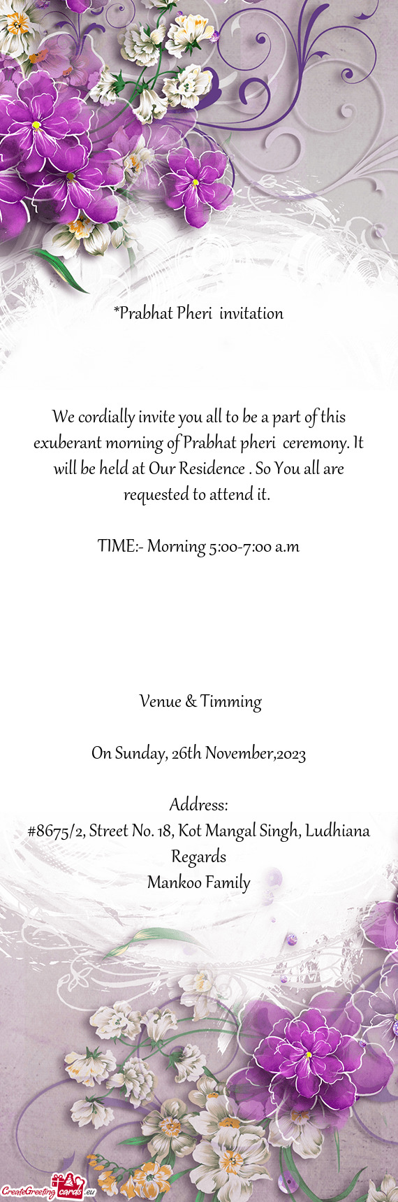 We cordially invite you all to be a part of this exuberant morning of Prabhat pheri ceremony. It wi