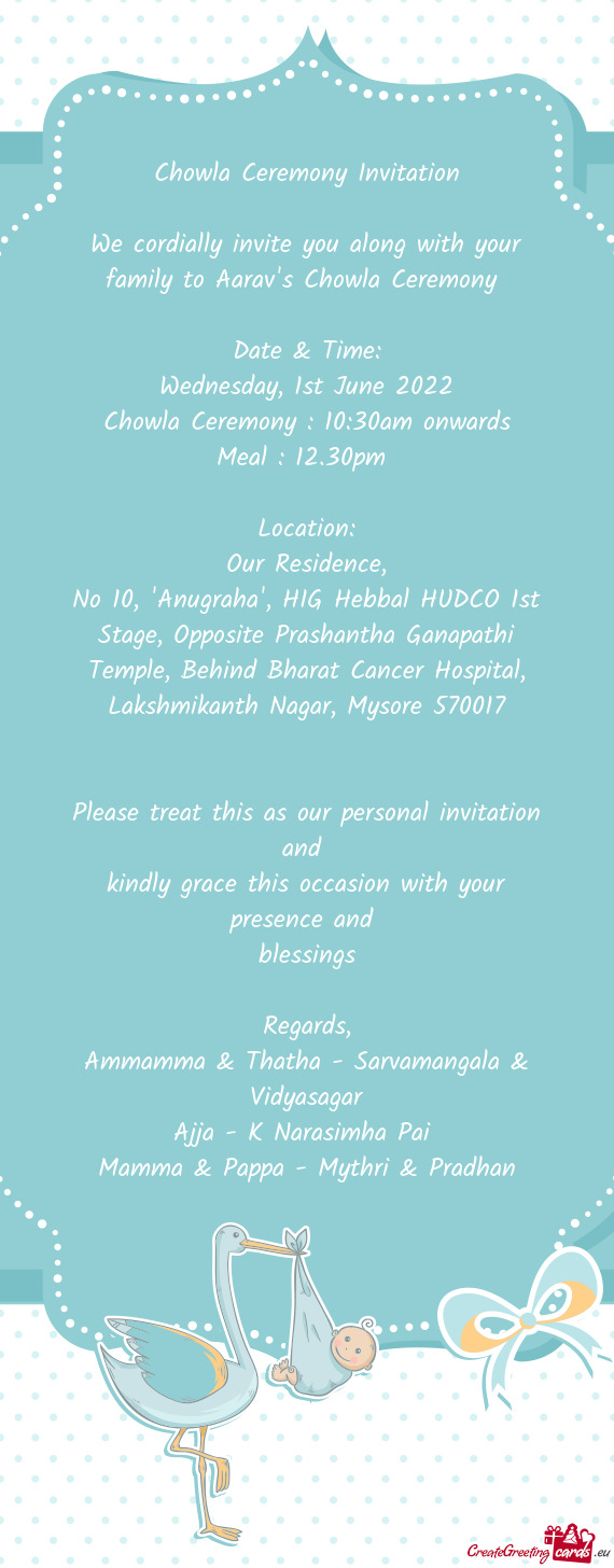 We cordially invite you along with your family to Aarav