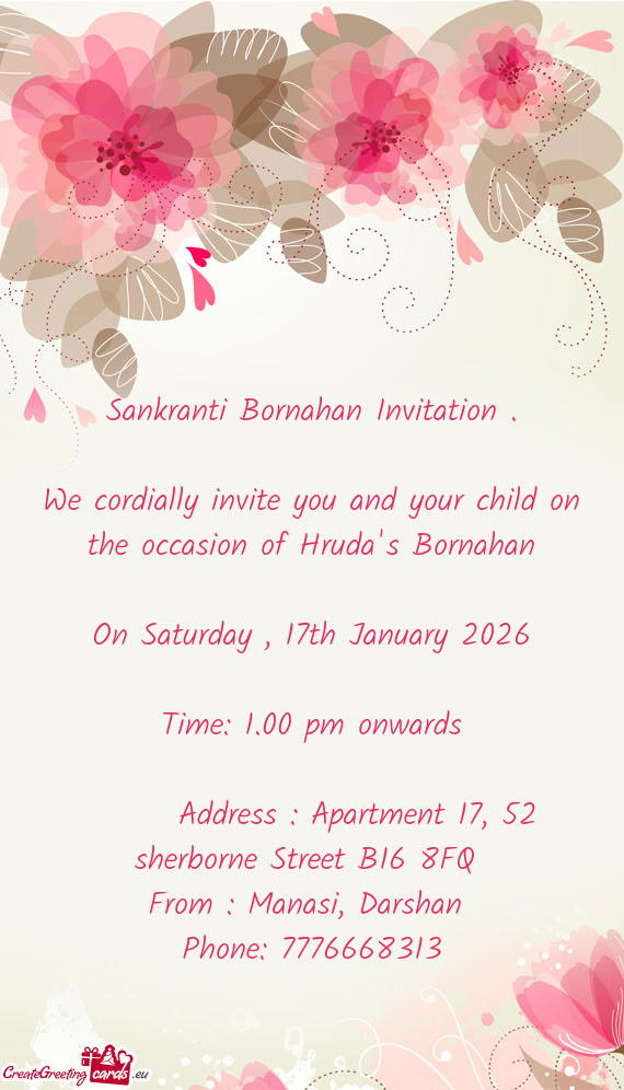 We cordially invite you and your child on the occasion of Hruda's Bornahan
