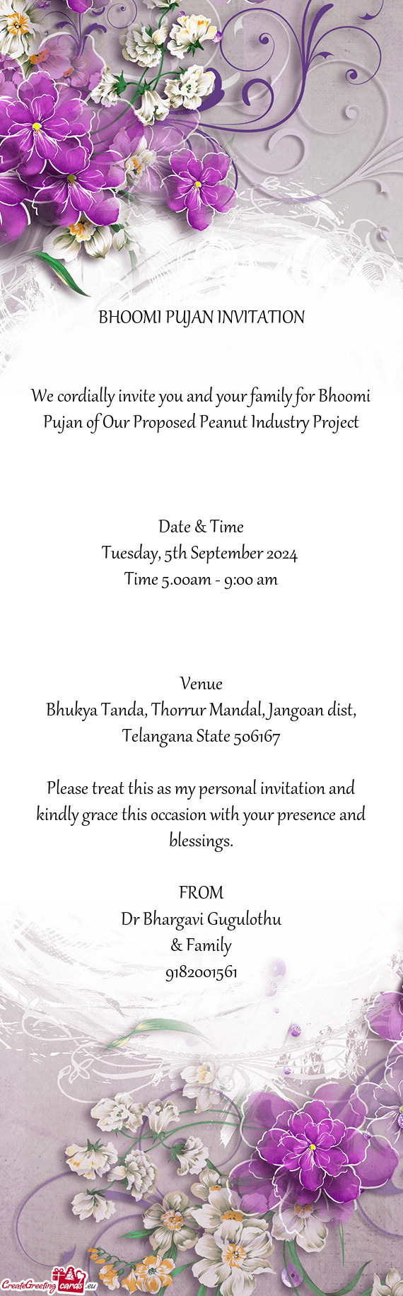 We cordially invite you and your family for Bhoomi Pujan of Our Proposed Peanut Industry Project