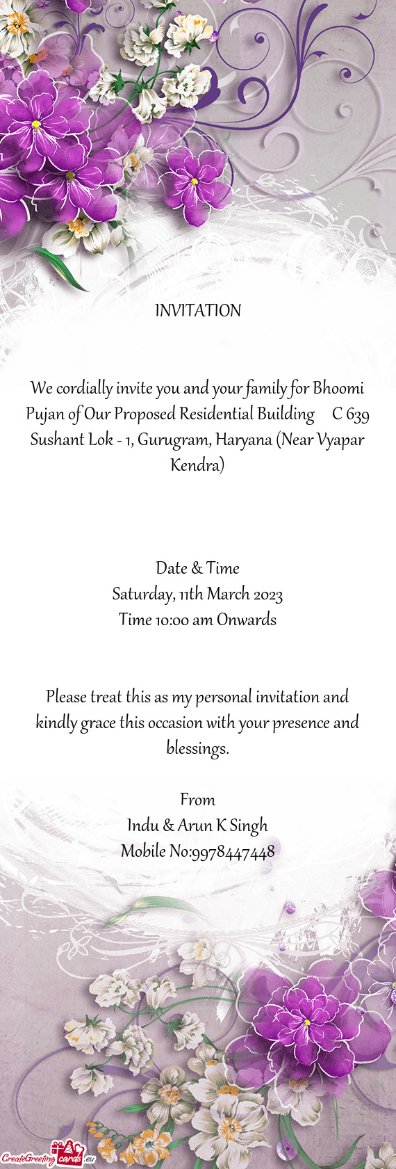 We cordially invite you and your family for Bhoomi Pujan of Our Proposed Residential Building  C