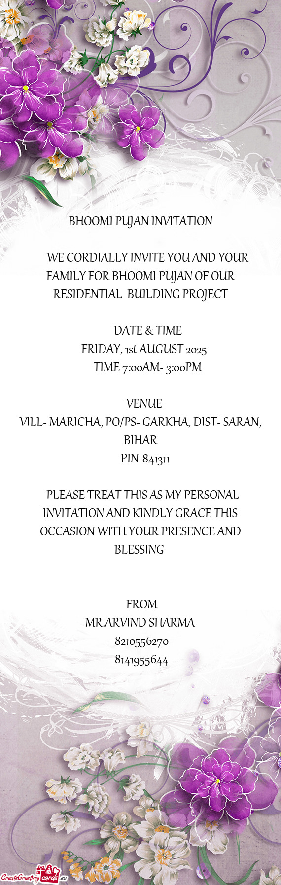 WE CORDIALLY INVITE YOU AND YOUR FAMILY FOR BHOOMI PUJAN OF OUR RESIDENTIAL BUILDING PROJECT