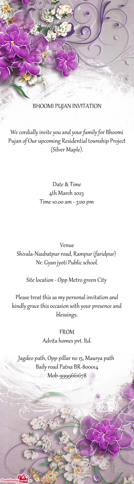 We cordially invite you and your family for Bhoomi Pujan of Our upcoming Residential township Projec