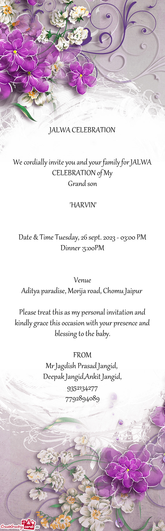 We cordially invite you and your family for JALWA CELEBRATION of My