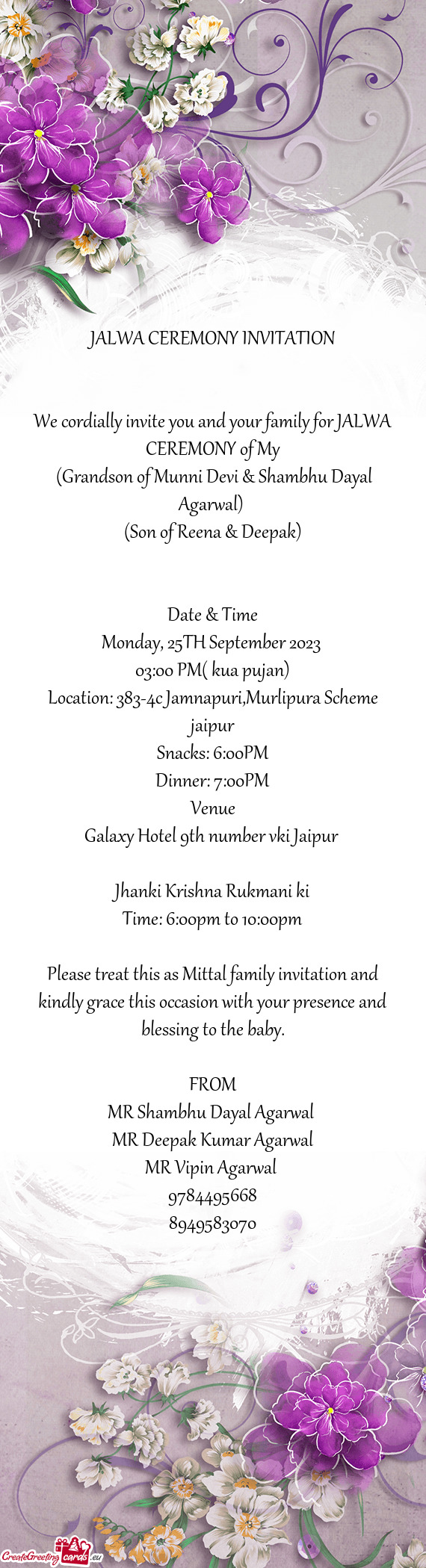 We cordially invite you and your family for JALWA CEREMONY of My