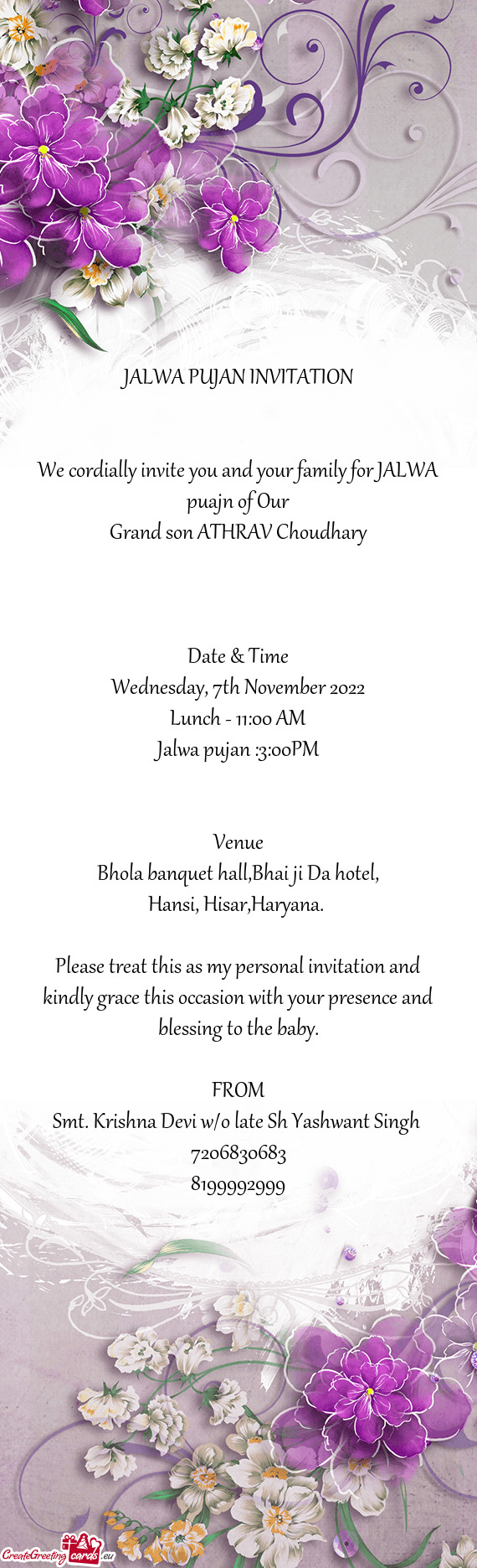 We cordially invite you and your family for JALWA puajn of Our