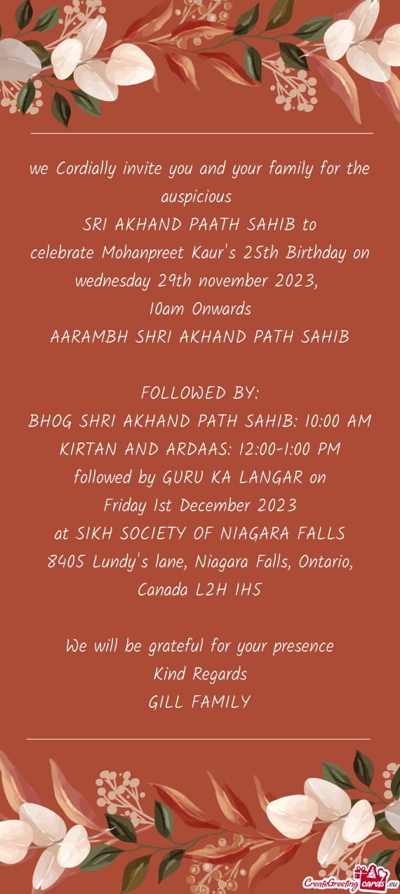 We Cordially invite you and your family for the auspicious