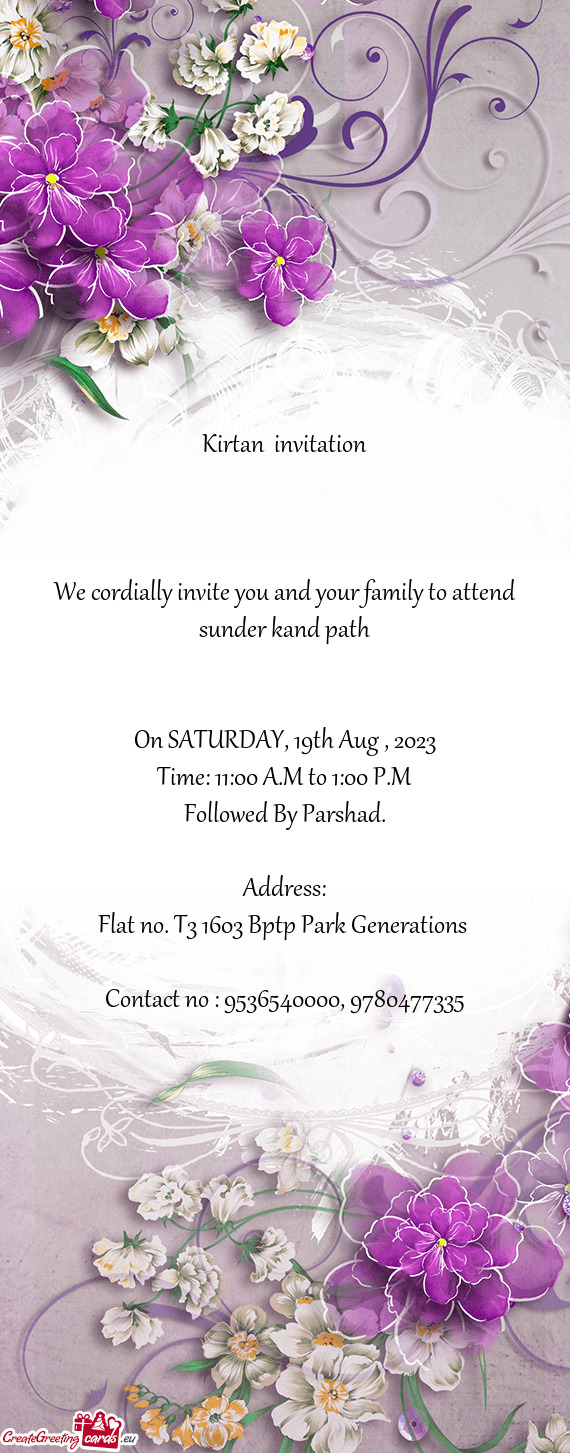 We cordially invite you and your family to attend sunder kand path
