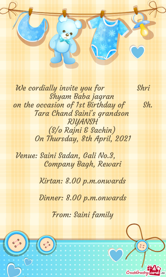 We cordially invite you for    Shri Shyam Baba jagran