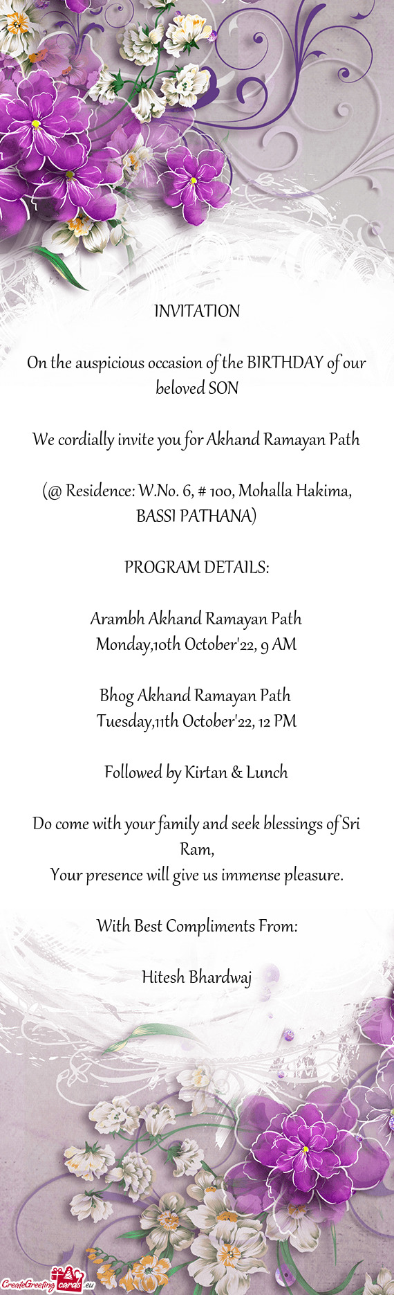 We cordially invite you for Akhand Ramayan Path