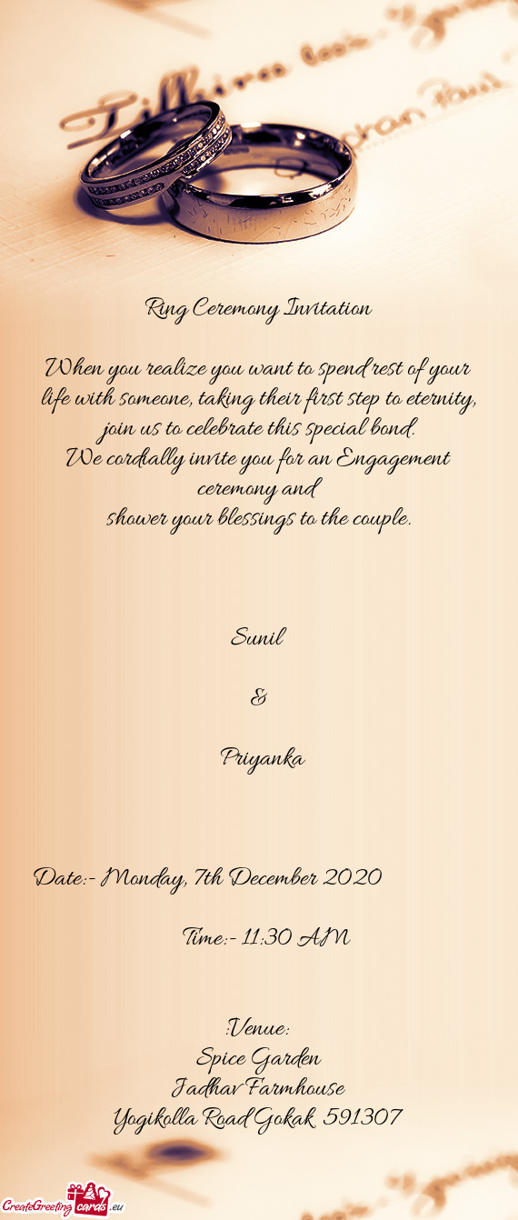 We cordially invite you for an Engagement ceremony and