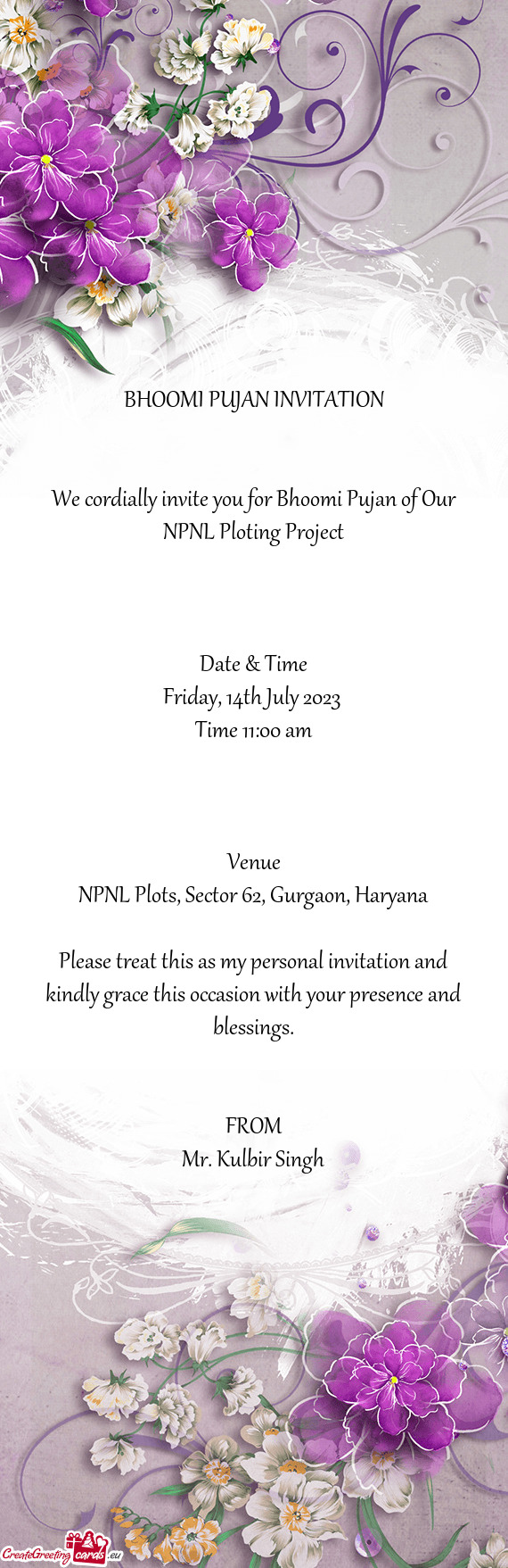 We cordially invite you for Bhoomi Pujan of Our NPNL Ploting Project