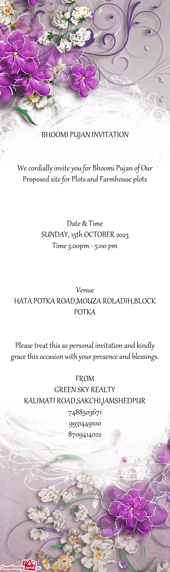 We cordially invite you for Bhoomi Pujan of Our Proposed site for Plots and Farmhouse plots