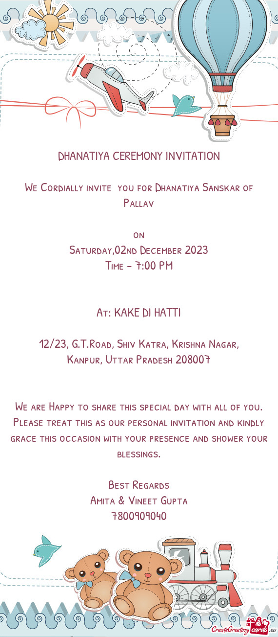We Cordially invite you for Dhanatiya Sanskar of Pallav