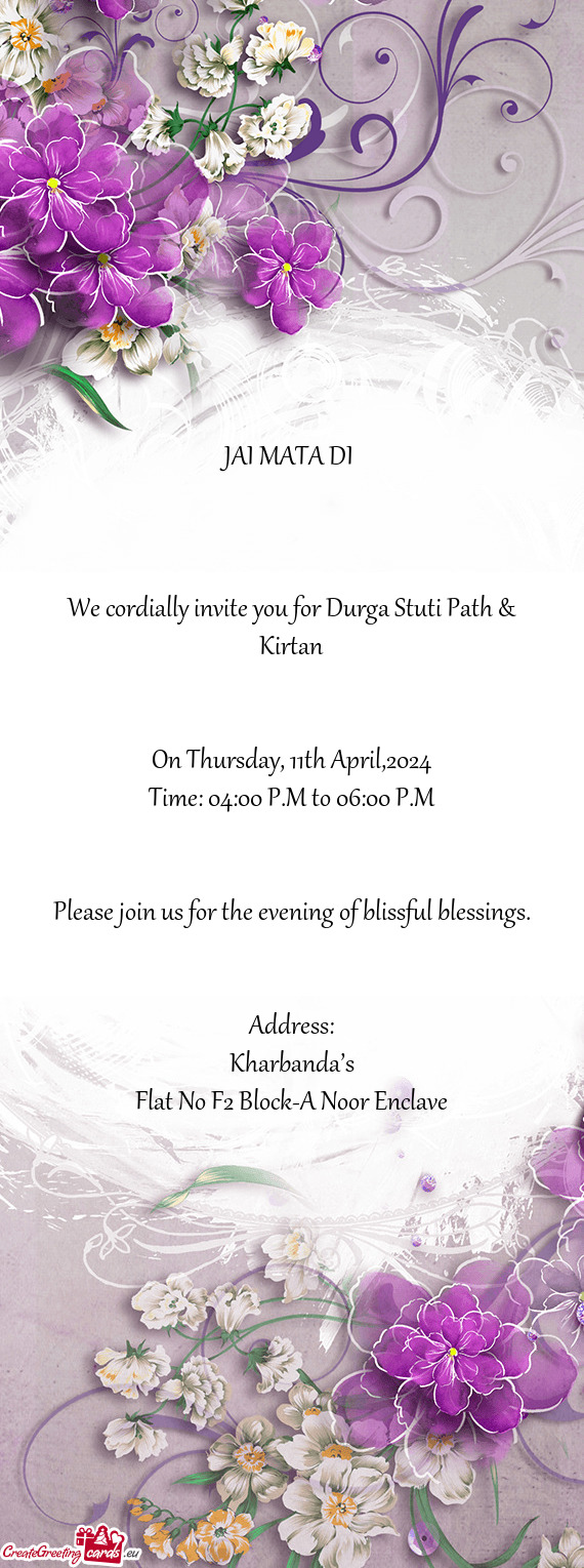 We cordially invite you for Durga Stuti Path & Kirtan