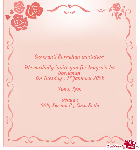 We cordially invite you for Inayra’s 1st Bornahan