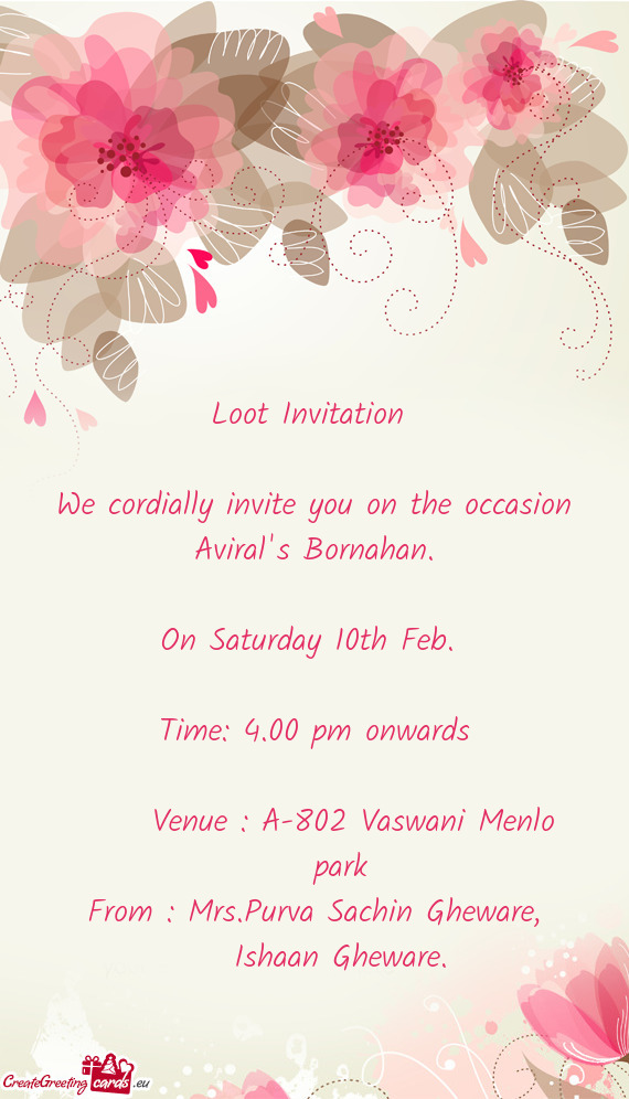 We cordially invite you on the occasion Aviral