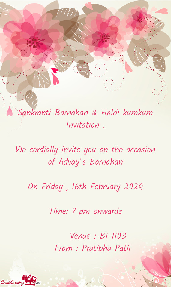 We cordially invite you on the occasion of Advay