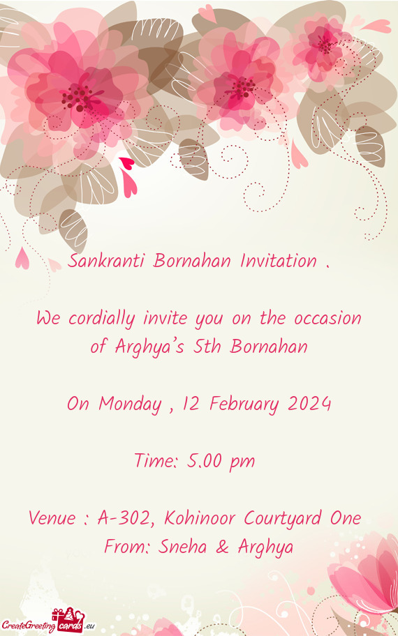 We cordially invite you on the occasion of Arghya’s 5th Bornahan