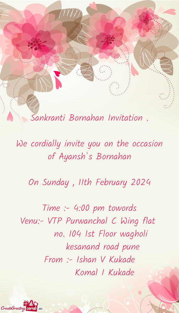We cordially invite you on the occasion of Ayansh