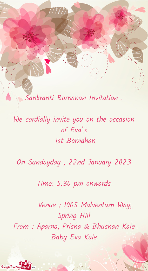 We cordially invite you on the occasion of Eva