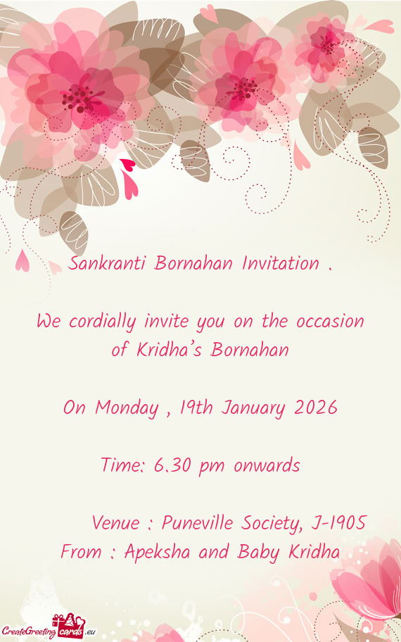 We cordially invite you on the occasion of Kridha’s Bornahan