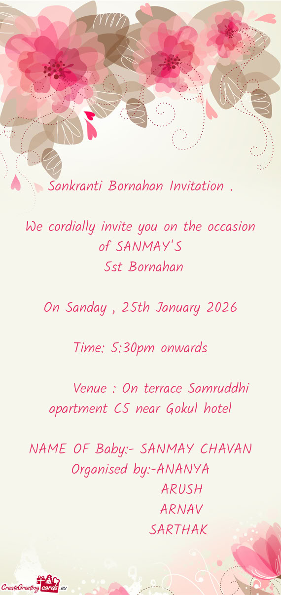 We cordially invite you on the occasion of SANMAY
