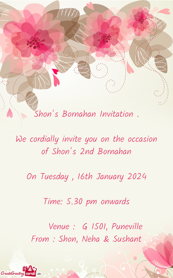 We cordially invite you on the occasion of Shon