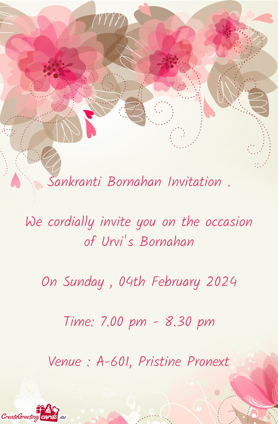 We cordially invite you on the occasion of Urvi