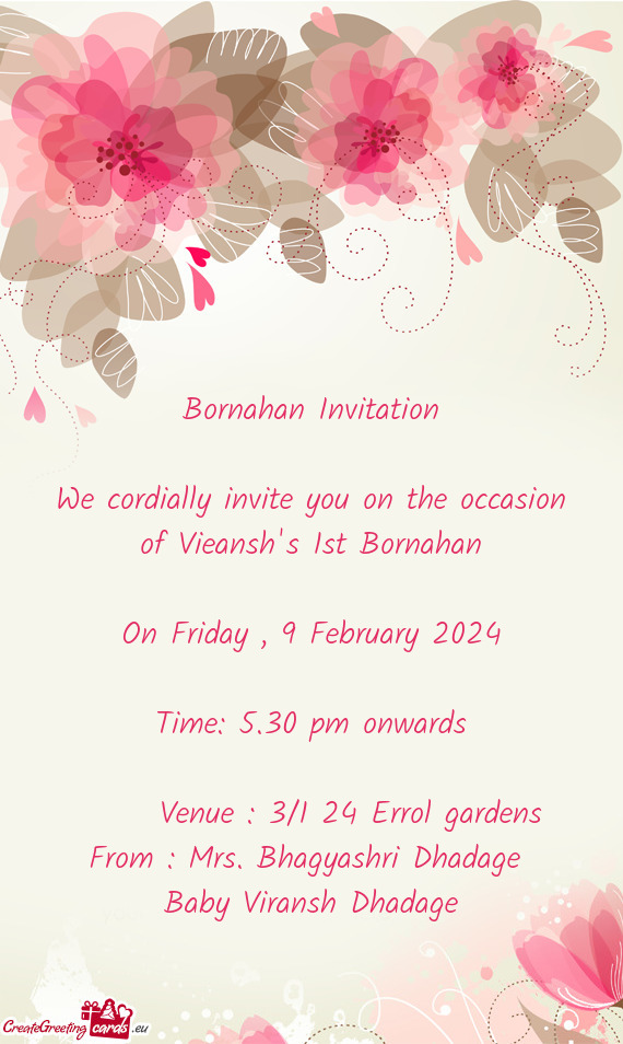 We cordially invite you on the occasion of Vieansh