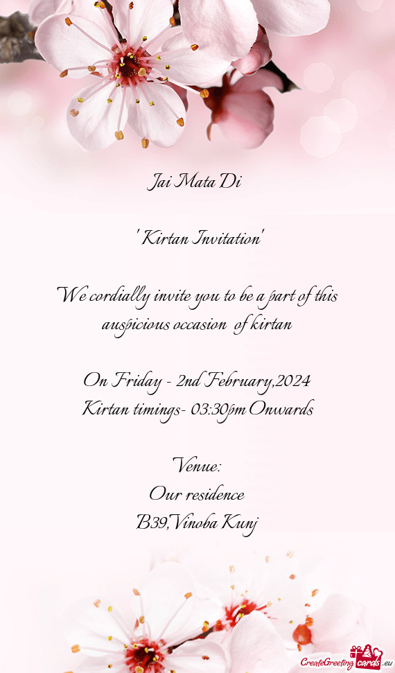 We cordially invite you to be a part of this auspicious occasion of kirtan
