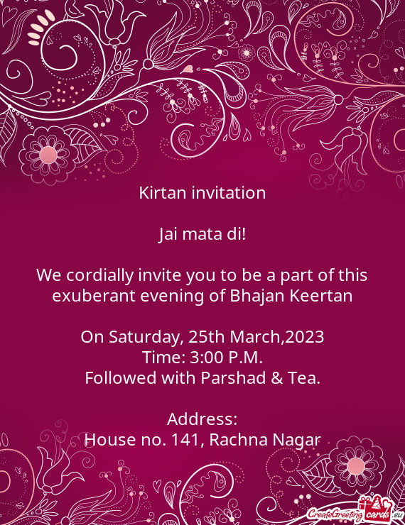We cordially invite you to be a part of this exuberant evening of Bhajan Keertan